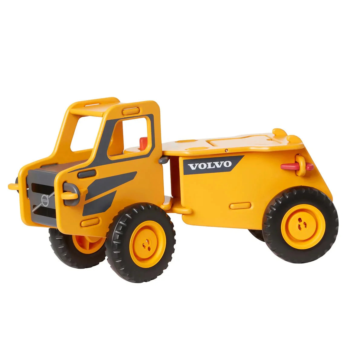 Yellow Volvo toy truck from Moover Toys, classic dump truck for toshi baby fun