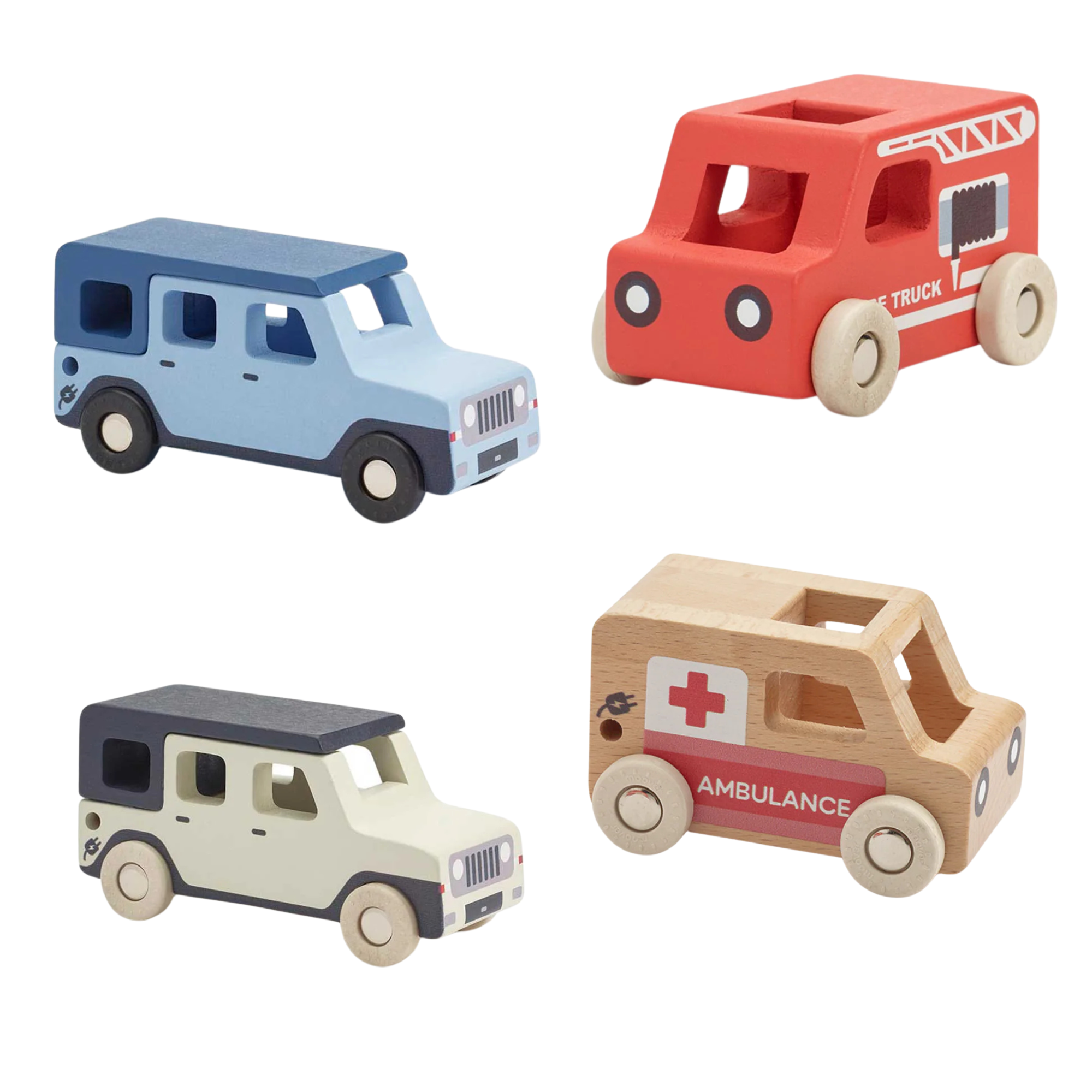 Wooden toy emergency vehicles from Moover Toys Essentials for mini maestro’s musical fun