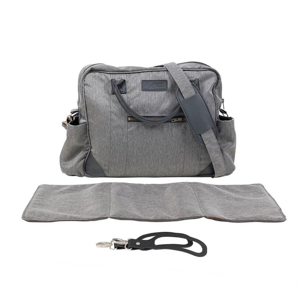 Gray diaper bag with changing pad and stroller straps for Mountain Buggy Duet luxury collection buggy free