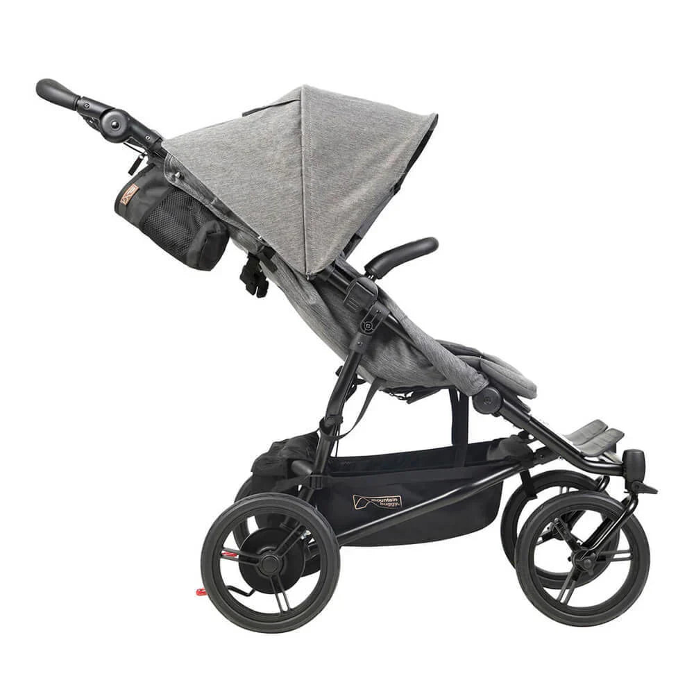 Gray four-wheeled stroller from Mountain Buggy Duet Luxury Collection Buggy Free