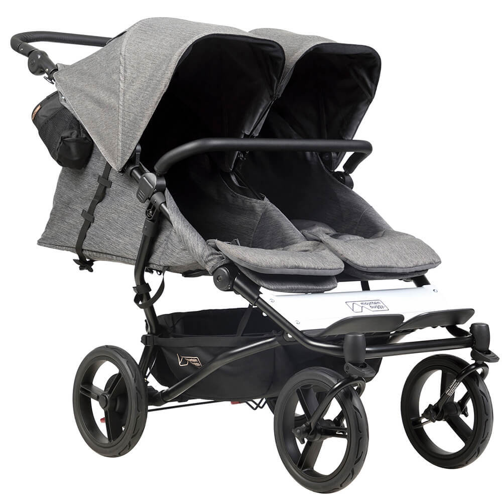 Gray double stroller from Mountain Buggy Duet luxury collection buggy free gift card
