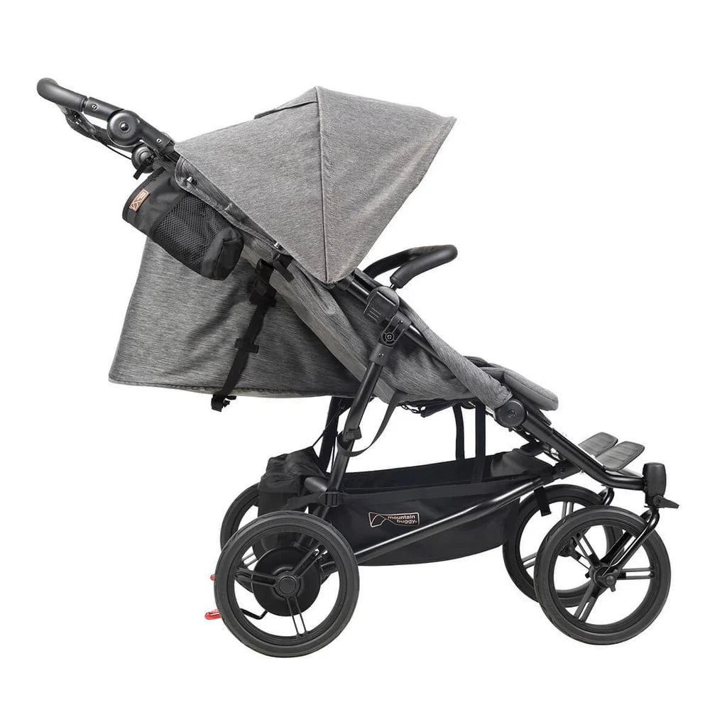 Gray stroller with black frame from Mountain Buggy Duet luxury collection baby strollers
