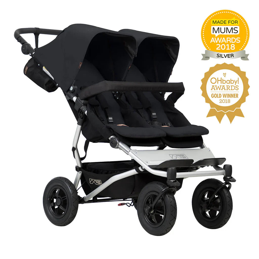 Black double stroller from Mountain Buggy Duet for toshi baby and baby strollers