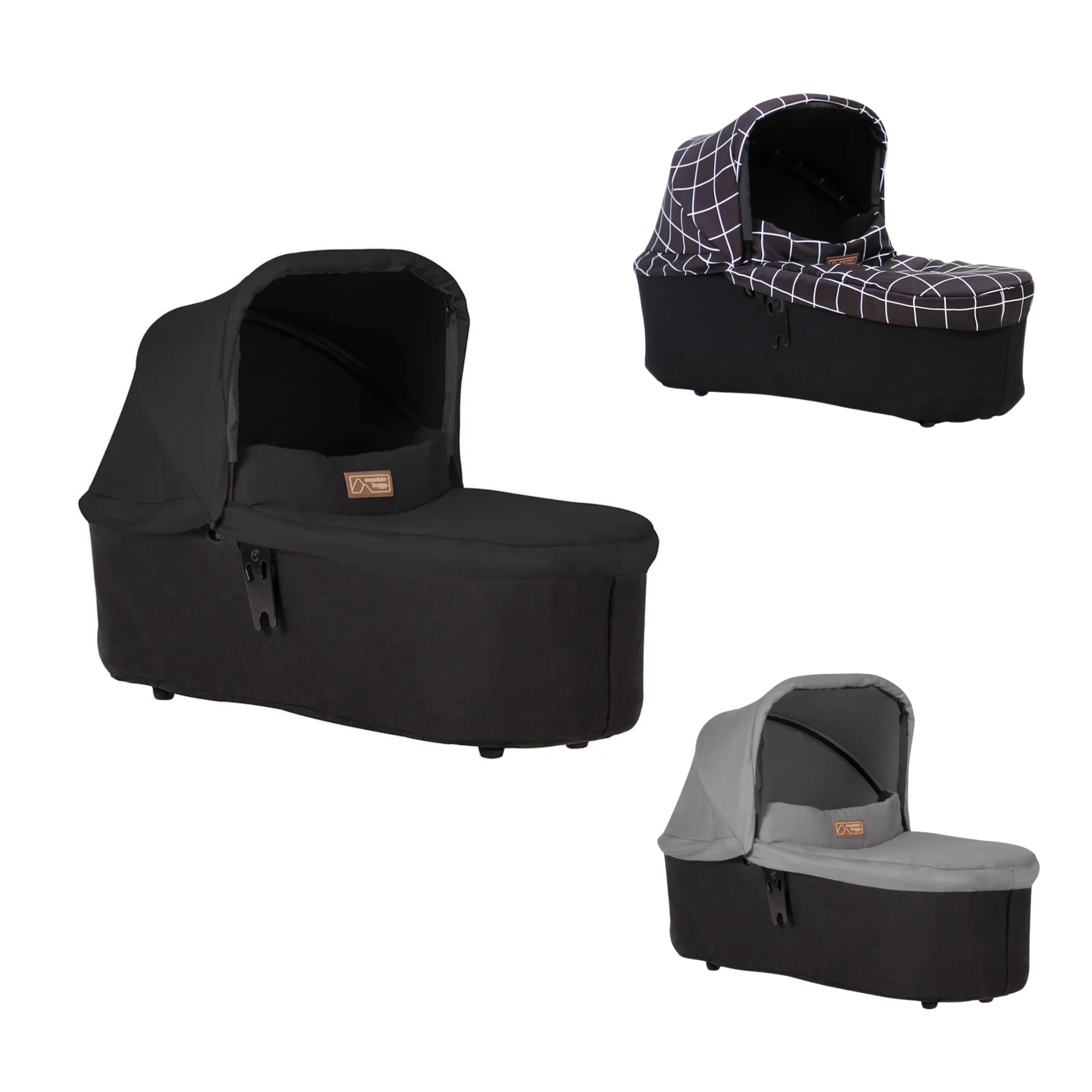 Three baby bassinets with Mountain Buggy Carrycot Plus for Duet, perfect with baby strollers