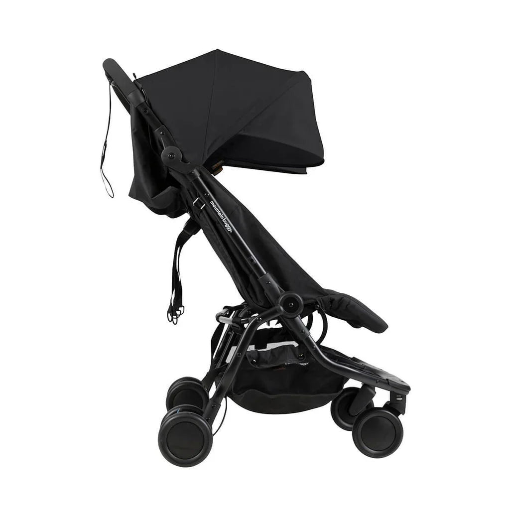 Black Mountain Buggy Nano Duo stroller with sunshade, perfect for toshi baby trips