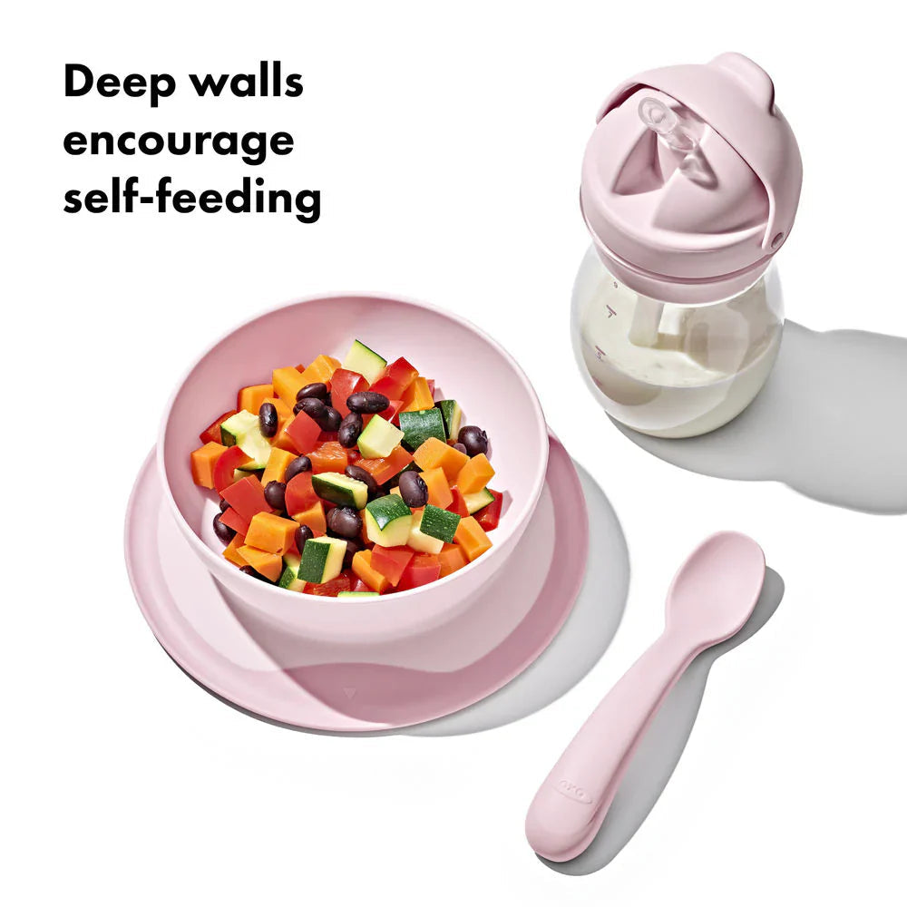 Baby feeding set with bowl, cup, and spoon for OXO Tot Stick & Stay Suction Bowl Blossom
