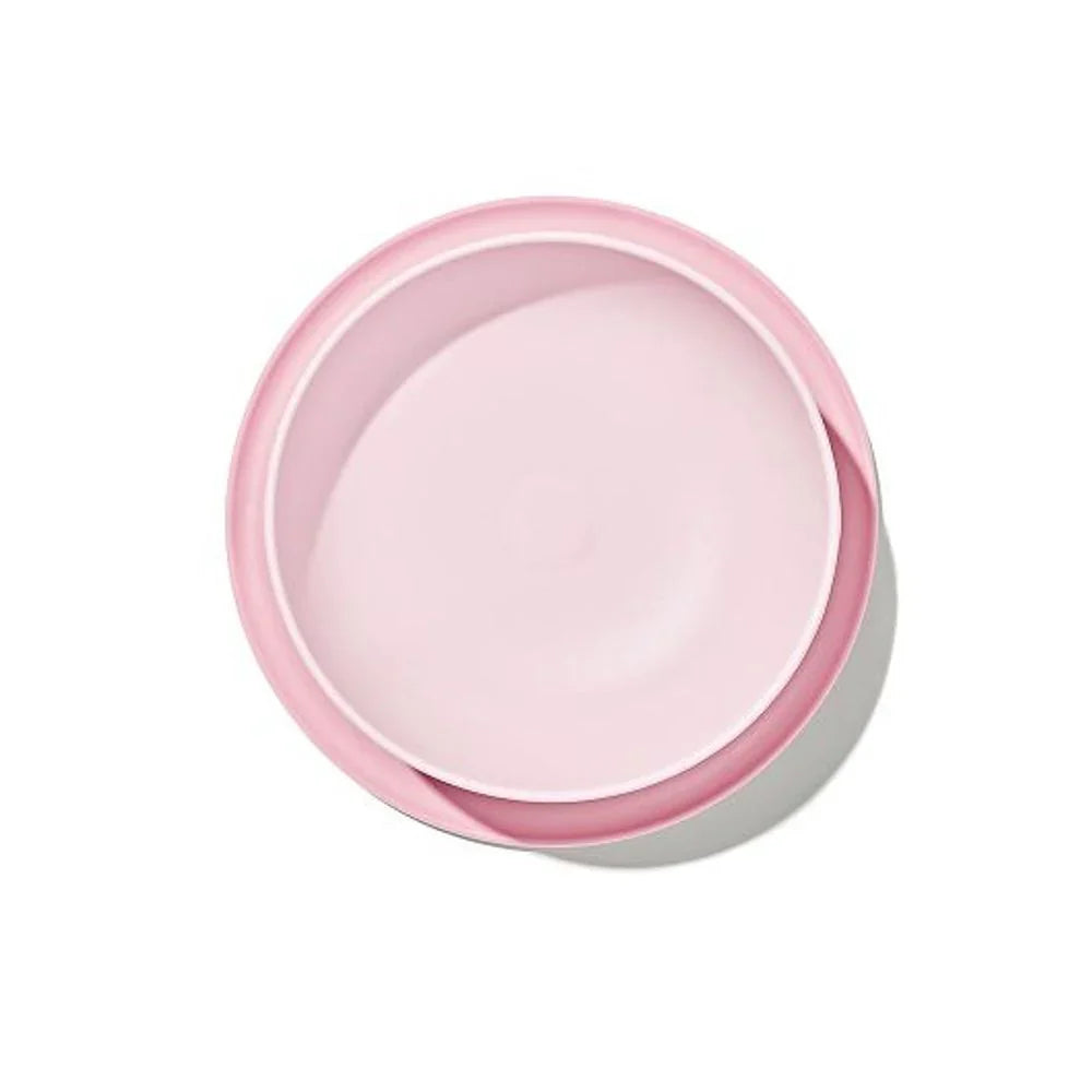 Pink ceramic bowl from OXO Tot Stick & Stay Suction Bowl perfect for baby strollers