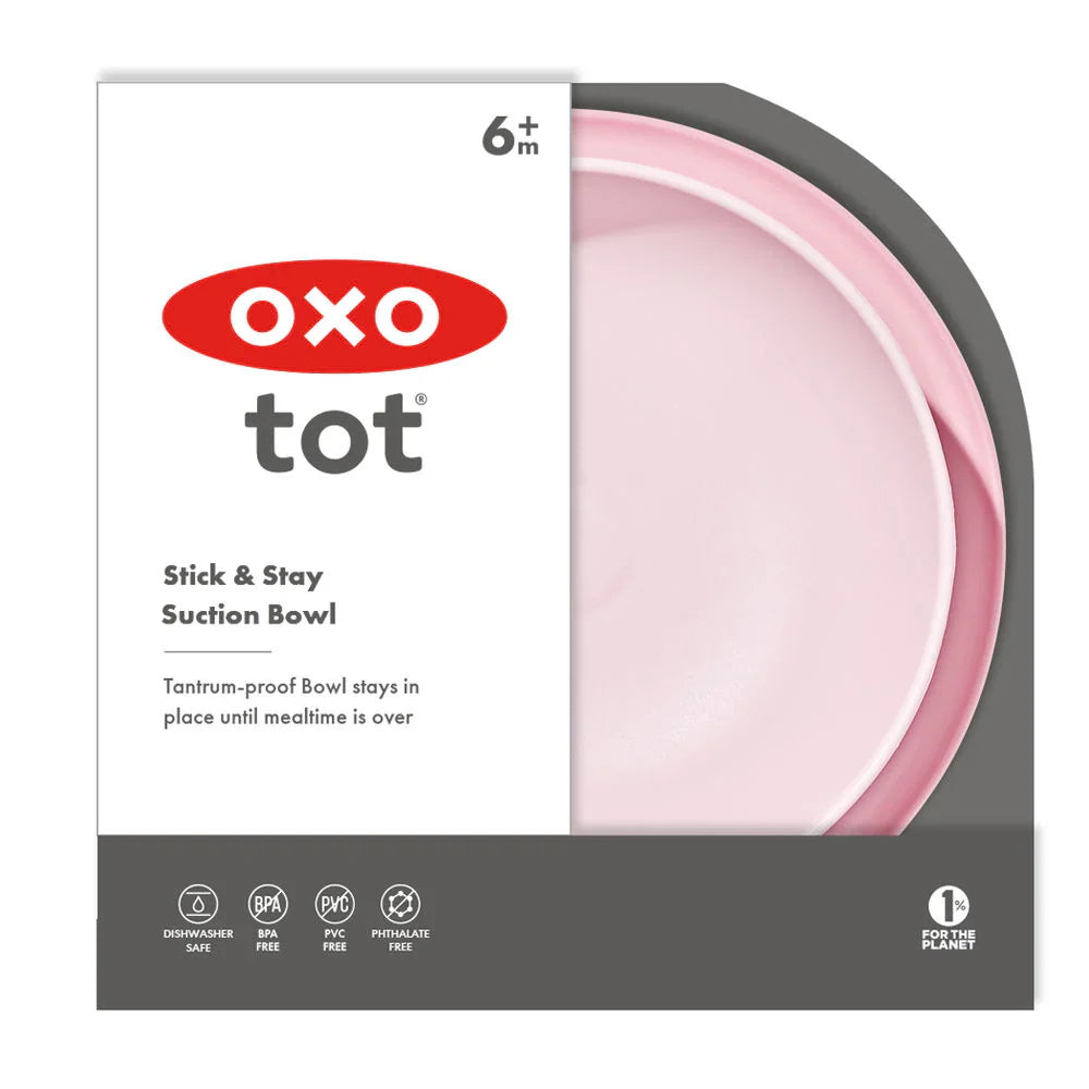 Pink suction bowl for babies from OXO Tot Stick & Stay Suction Bowl series