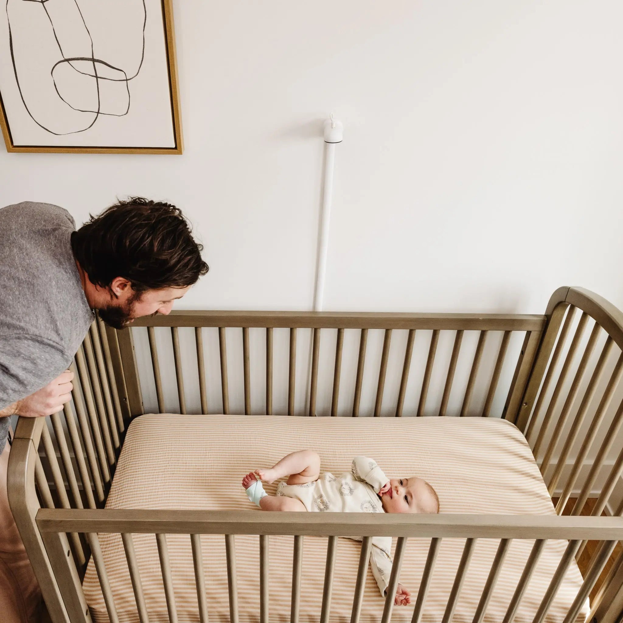 Wooden baby crib with mattress for Owlet Monitor Duo, perfect with Toshi Baby Romper and baby strollers