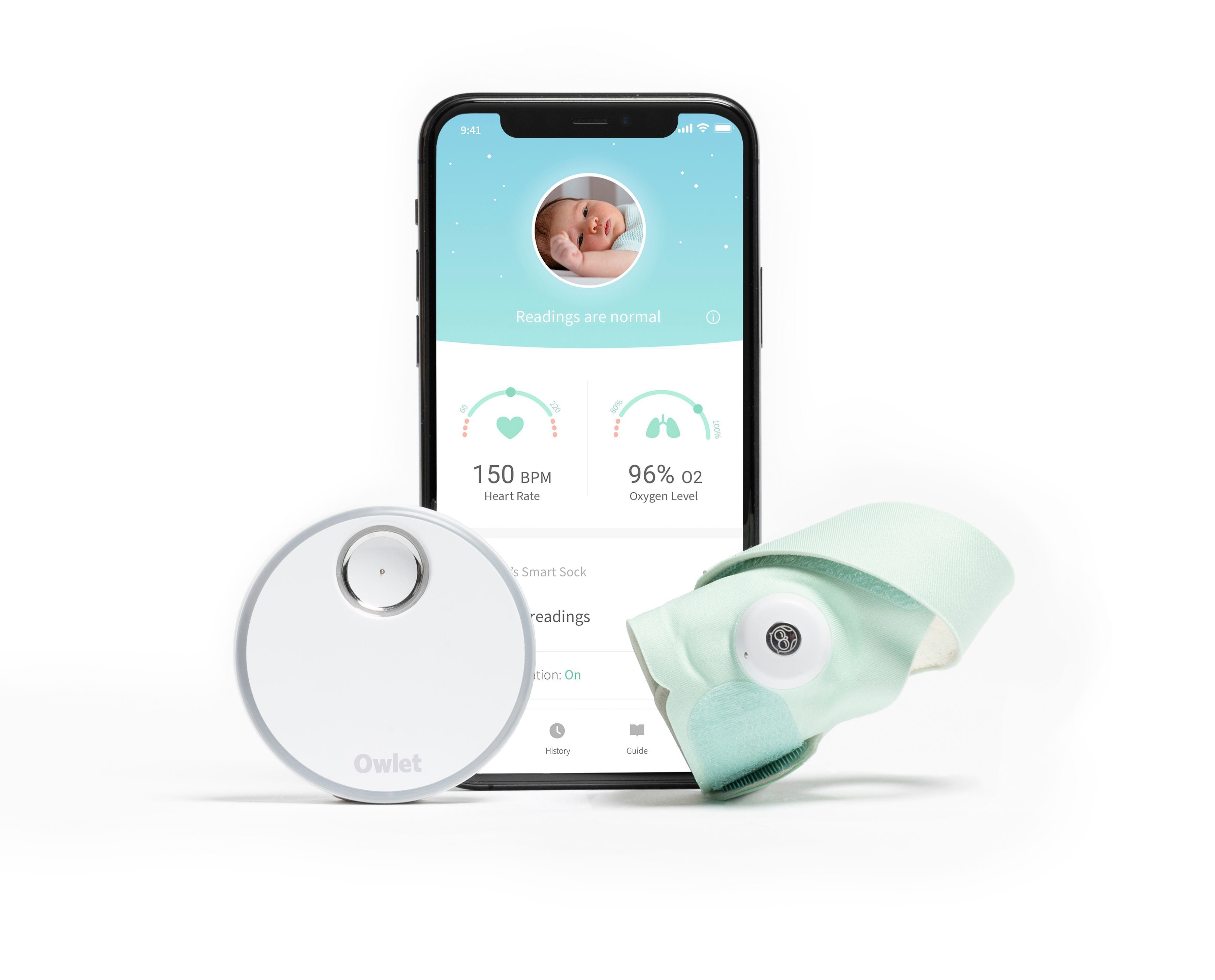 Baby monitoring system with Owlet Smart Sock and Toshi Baby Romper, perfect for on-the-go with baby strollers
