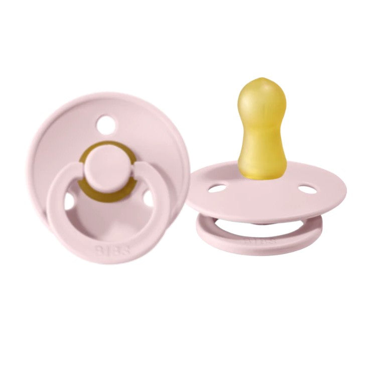 Two pink toshi baby BIBS Pacifier Colour Blossom with yellow nipples for baby comfort