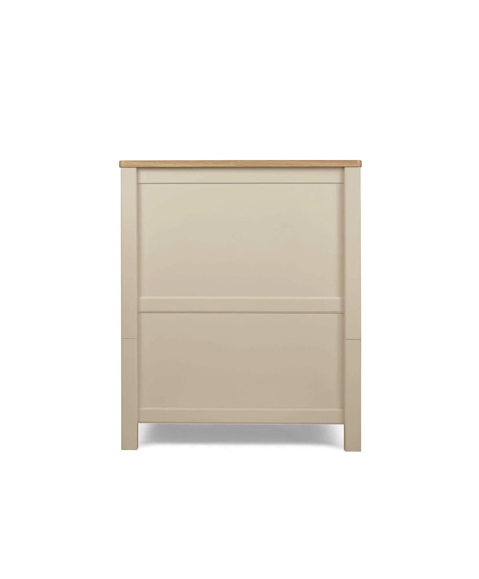 Beige and wood Mamas & Papas Harwell Cotbed with adjustable cot base in cot mode