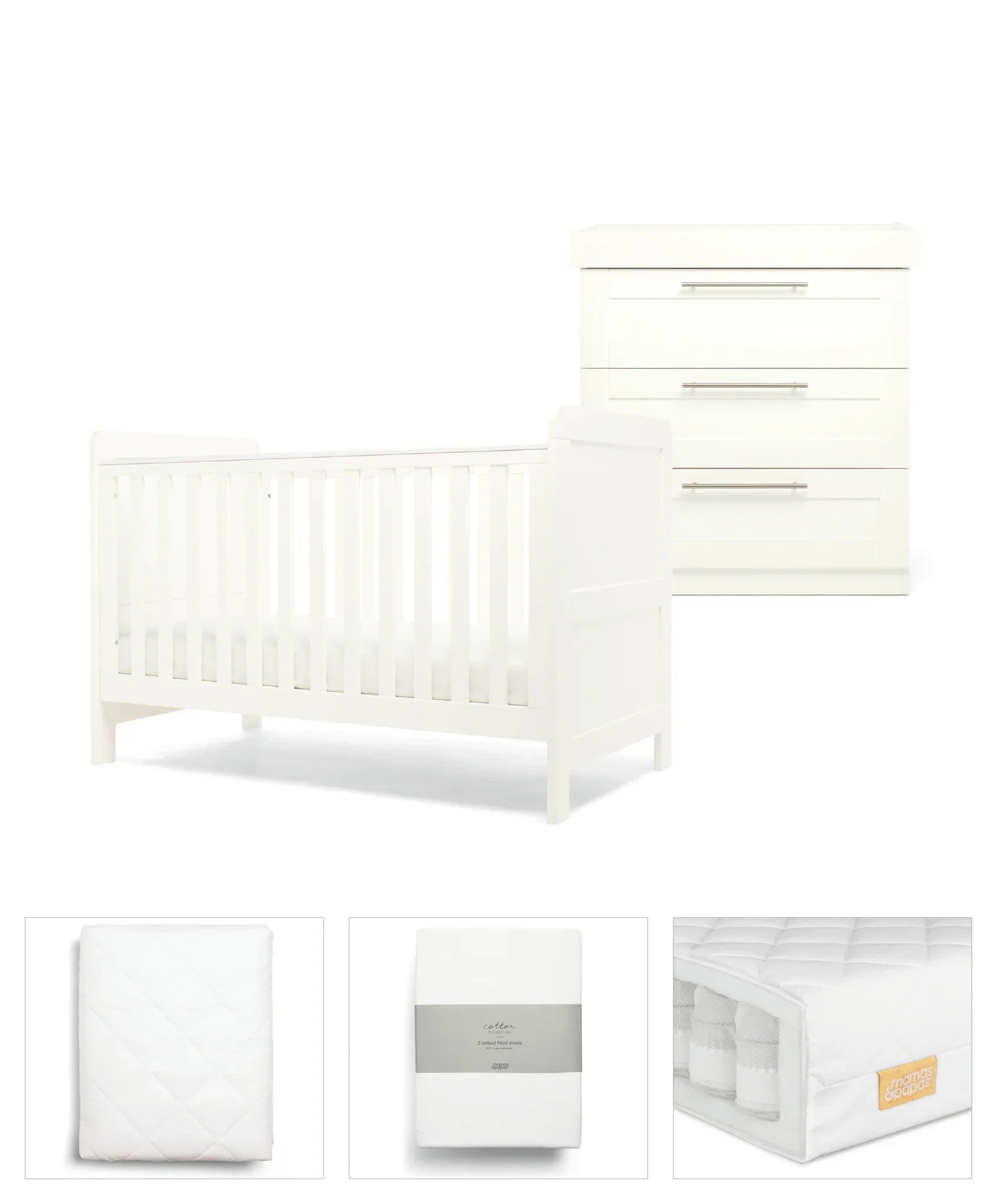 White baby furniture set for nurseries featuring Mamas & Papas Hampden design