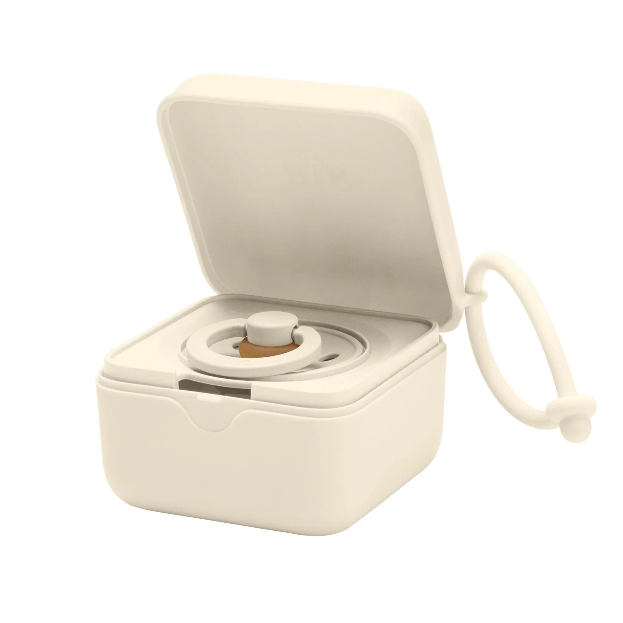 Beige bibs pacifier box with pacifier, perfect for Toshi baby rompers and baby strollers