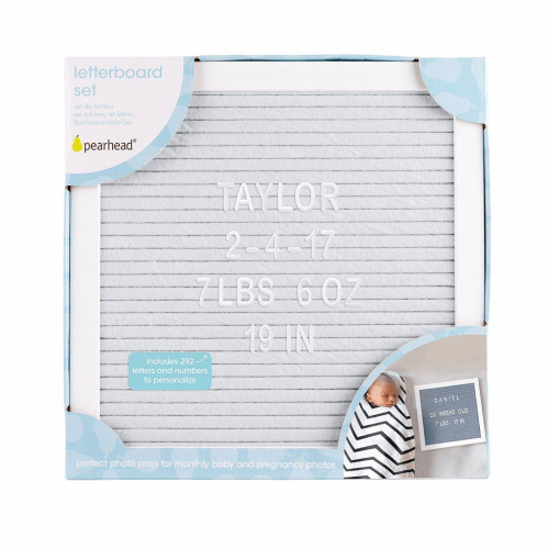 Gray Pearhead Letter Board for Toshi Baby and baby strollers photoshoot