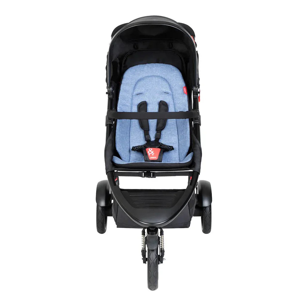 Black and blue three-wheeled Phil&Teds baby strollers in limited stock
