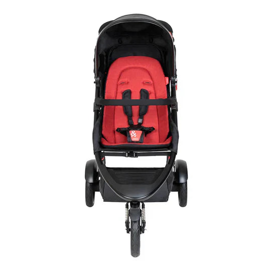 Black and red three-wheeled stroller from Phil&Teds dot value inline—limited stock single buggy