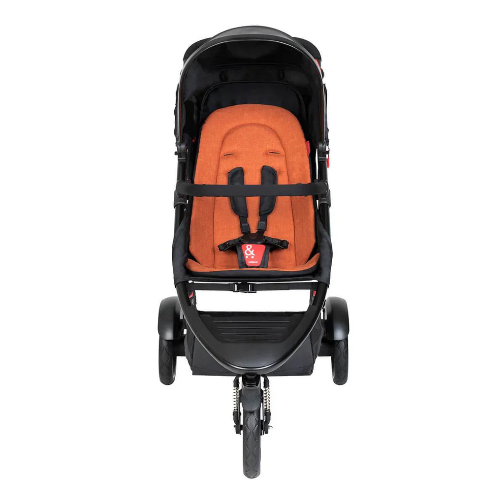 Black and orange three-wheeled stroller from Phil&Teds dot value inline, limited stock single buggy