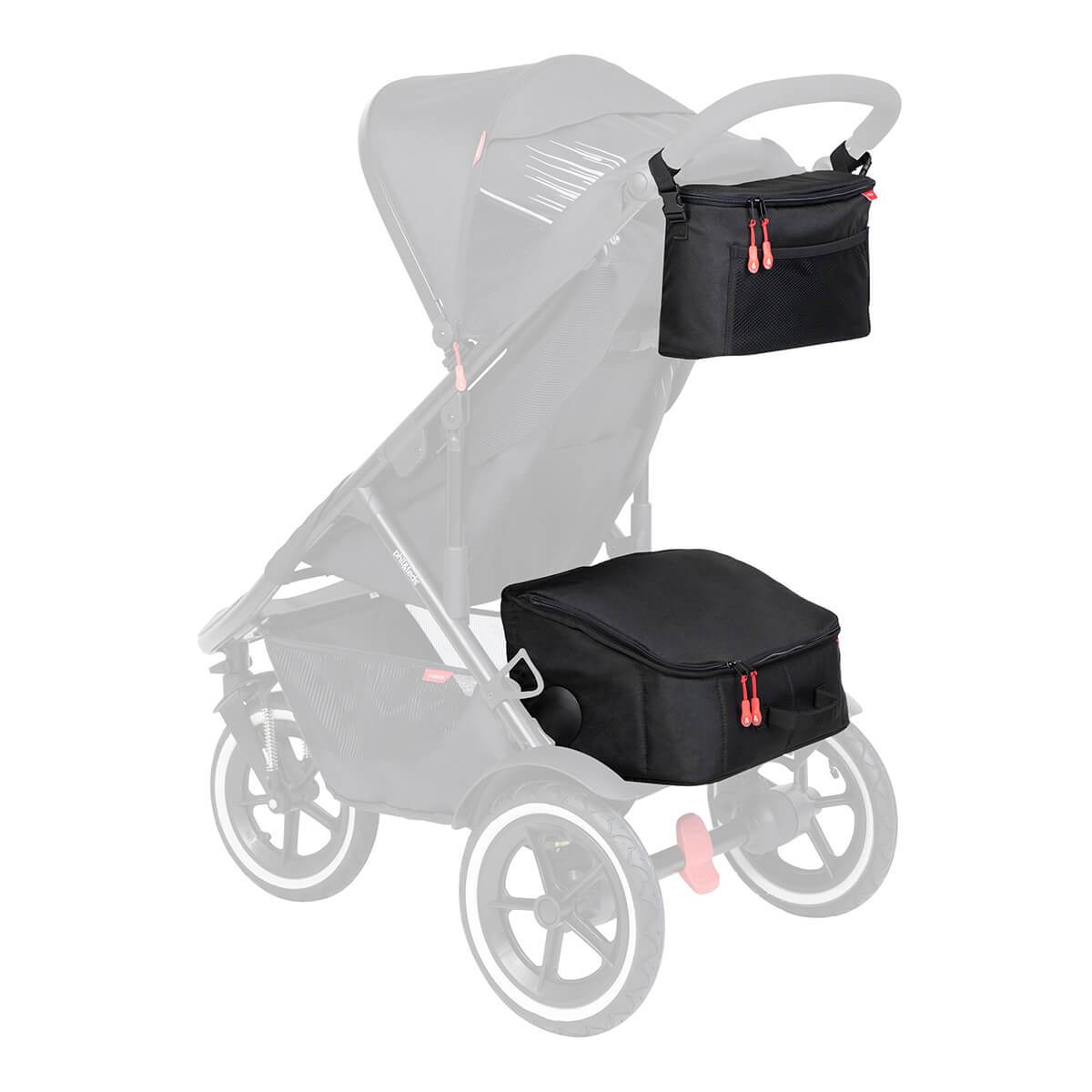 Black stroller accessories for Phil&Teds igloo inline storage with Toshi baby romper style