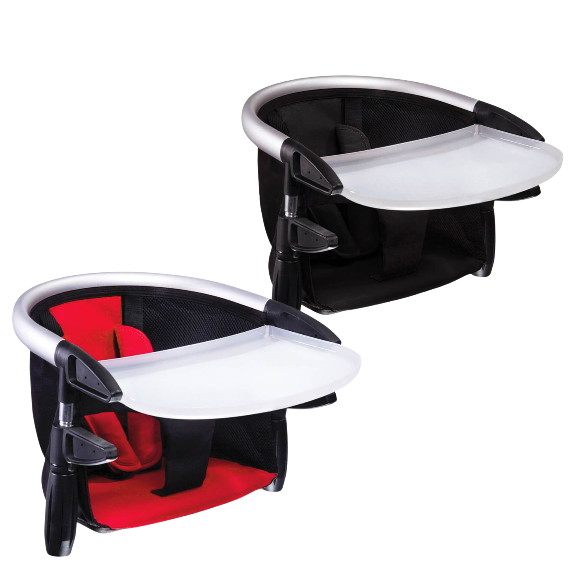 Two portable high chairs with trays from Phil&Teds Lobster for baby strollers fun