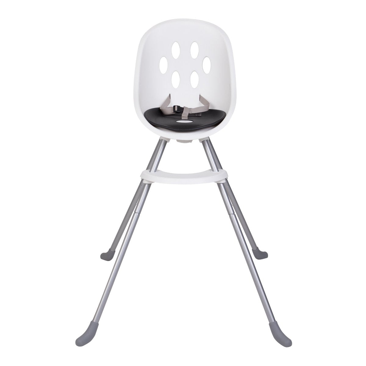 White high chair with gray legs from Phil&Teds Poppy, perfect for Toshi Baby Romper fun