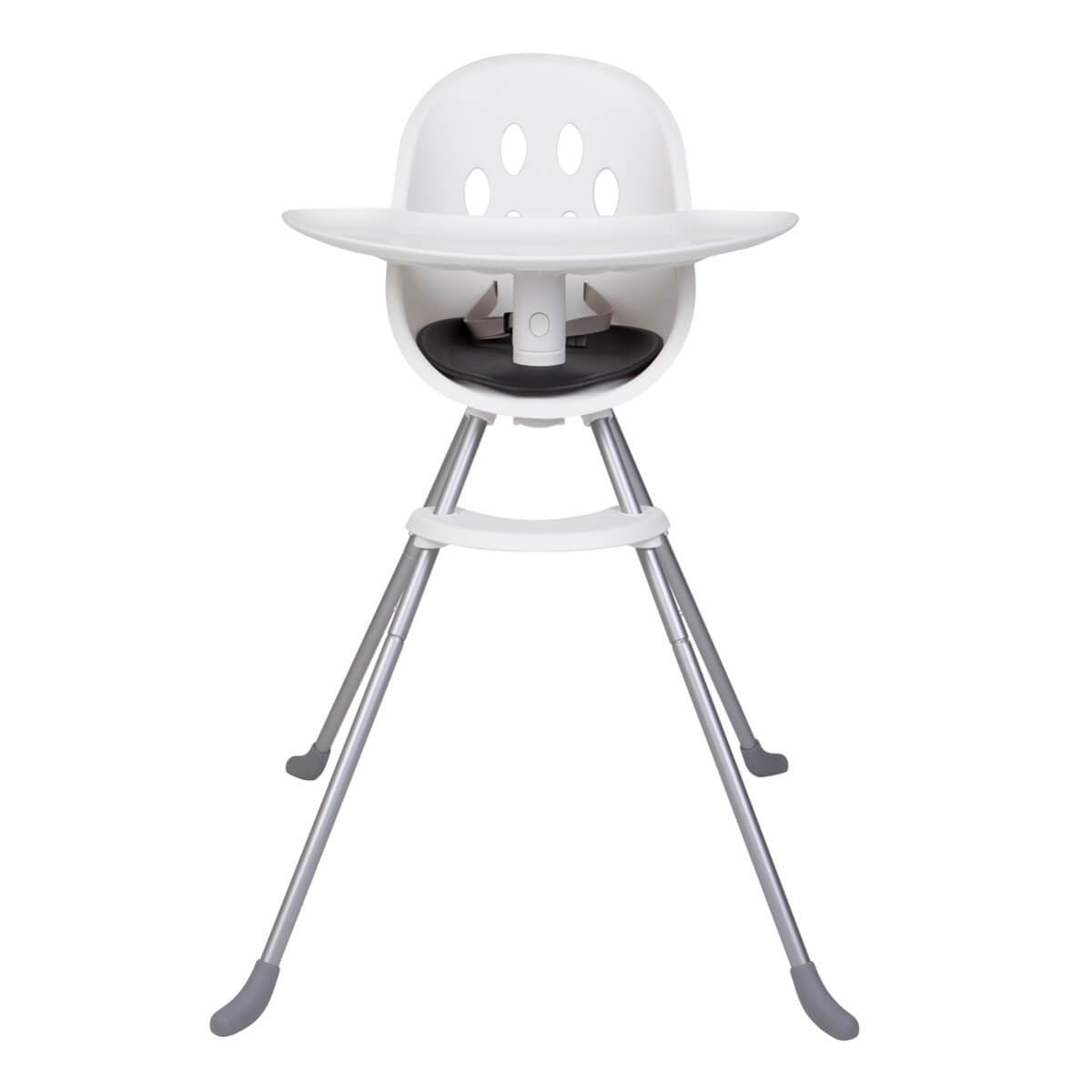 White baby high chair from Phil&Teds Poppy for Toshi Baby Romper with Odyssey Wagon Wheels