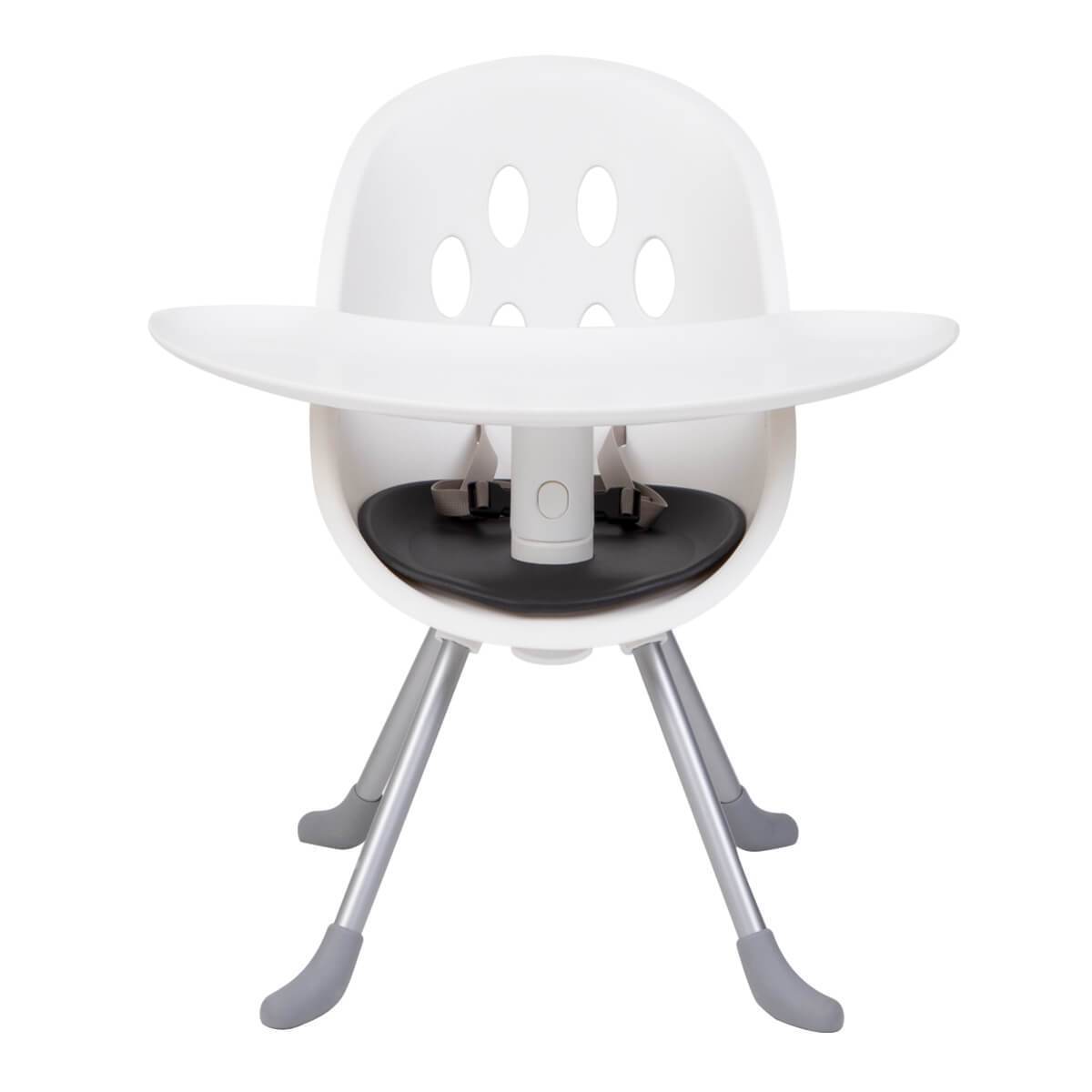 White baby high chair with silver legs from Phil&Teds Poppy perfect for toshi baby romper and baby strollers
