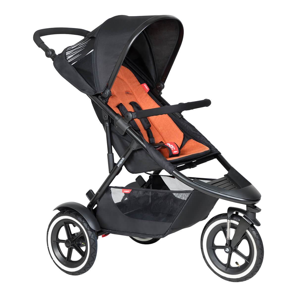 Black and orange Phil&Teds Sport buggy with fabric sling seat for toshi baby