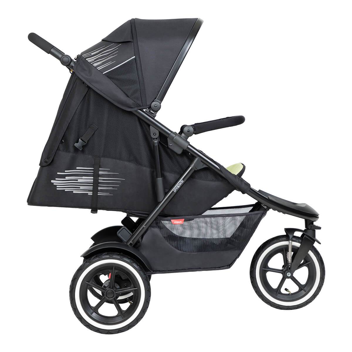 Black three-wheeled stroller for toshi baby in Phil&Teds Sport buggy with fabric sling seat