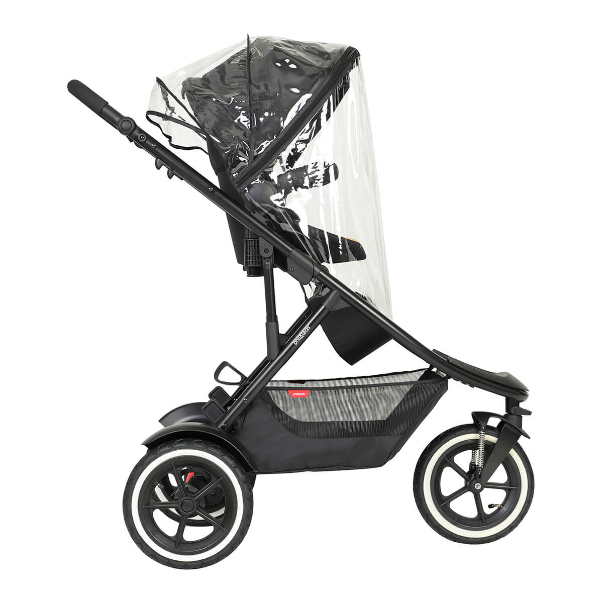 Black Phil&Teds Sport Verso stroller with rain cover for baby strollers protection
