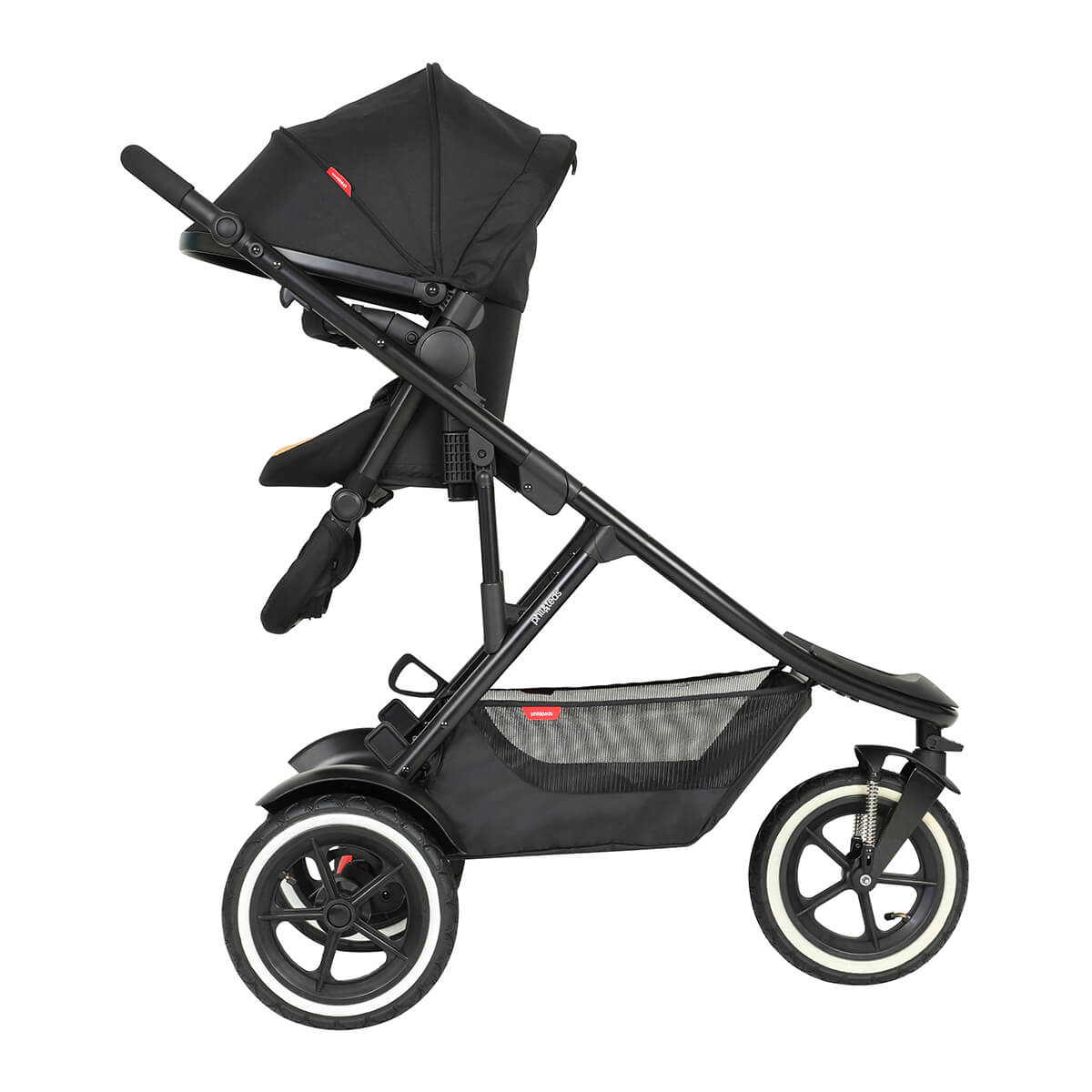 Black three-wheeled stroller from Phil&Teds Sport Verso for comfy baby strollers