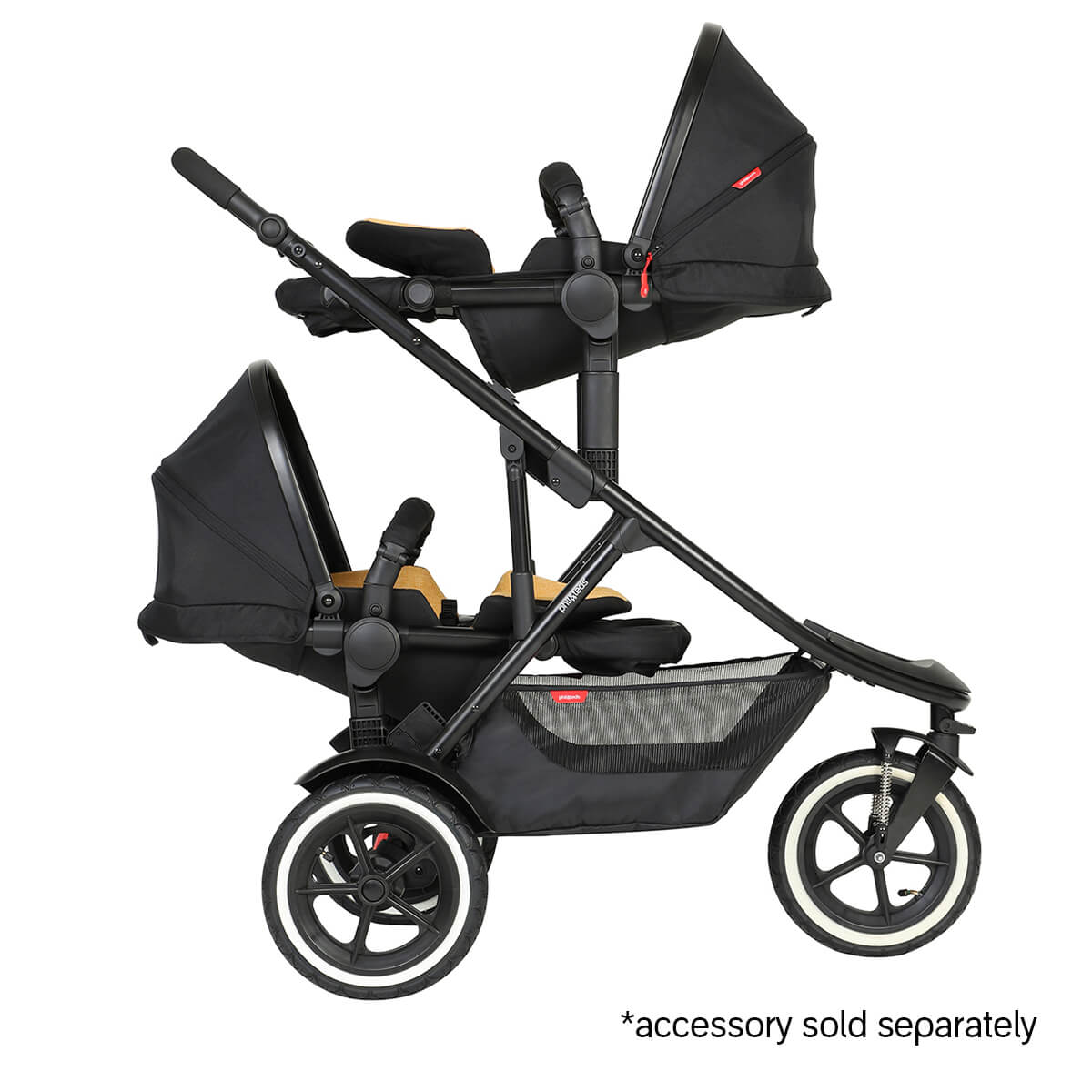 Black double stroller from Phil&Teds Sport Verso for sporty baby strollers fans