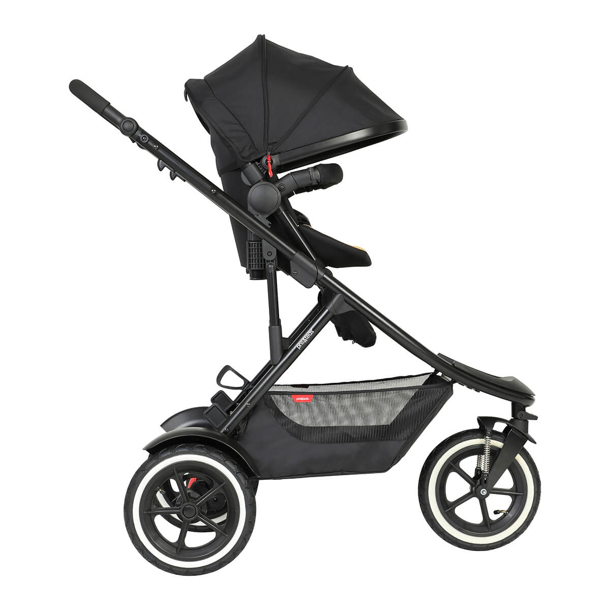 Black three-wheeled stroller from Phil&Teds Sport Verso featuring Odyssey wagon wheels
