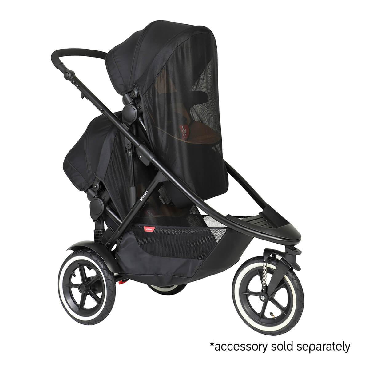 Black double stroller from Phil&Teds Sport Verso for sporty moms and baby strollers