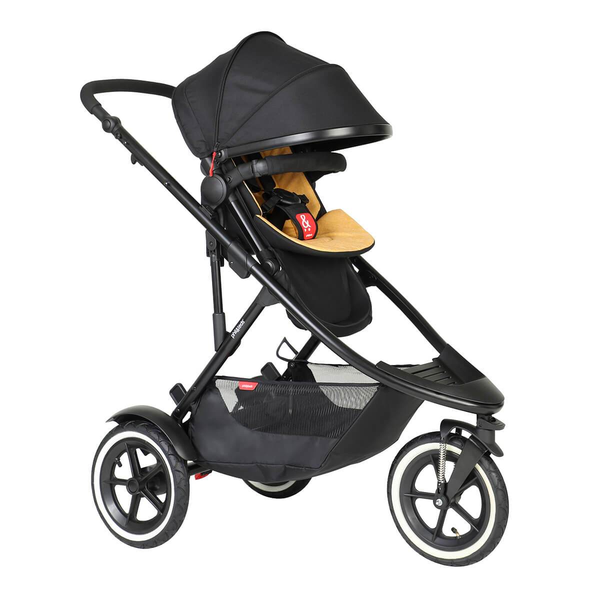 Black and tan three-wheeled stroller from Phil&Teds Sport Verso for easy baby strollers