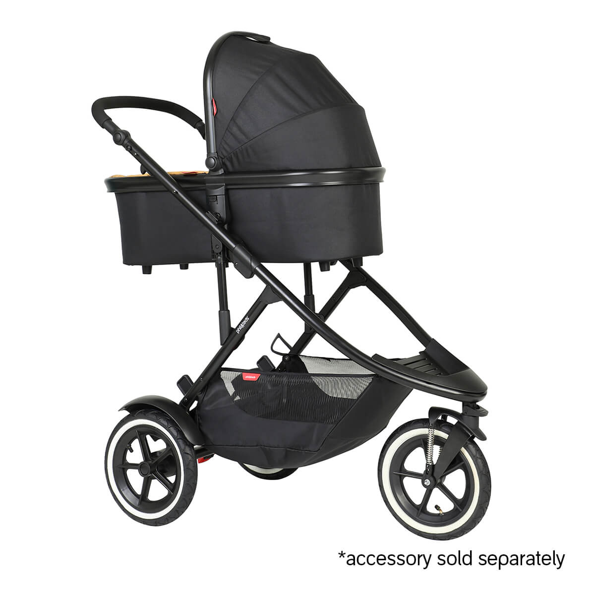 Black baby stroller from Phil&Teds Sport with Odyssey wagon wheels for smooth rides
