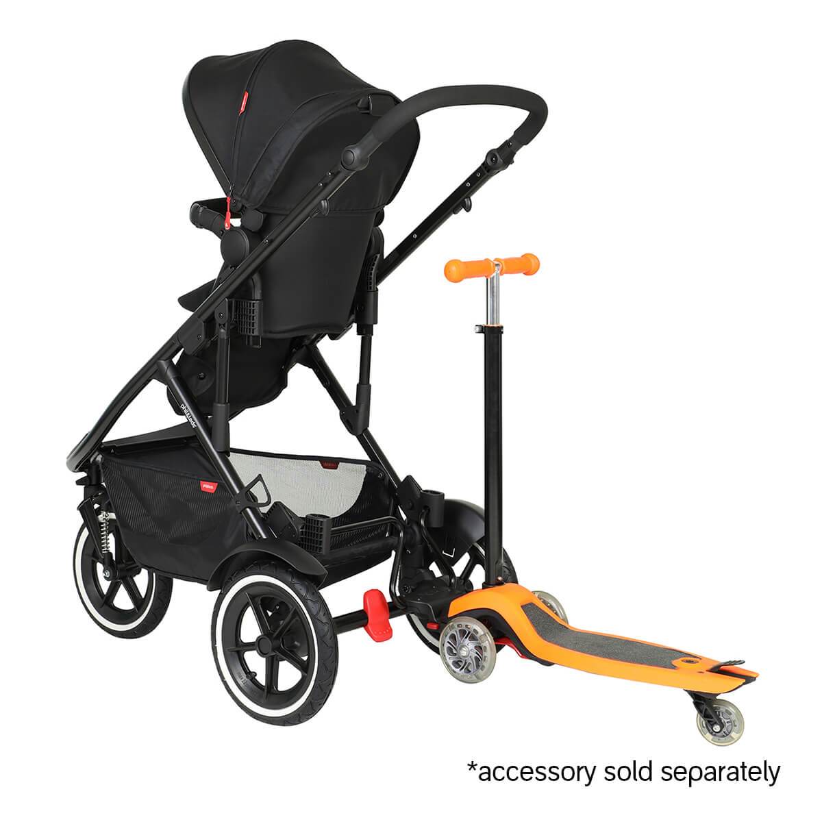 Black stroller with orange scooter for Phil&Teds Sport Verso sporty& modular inline®