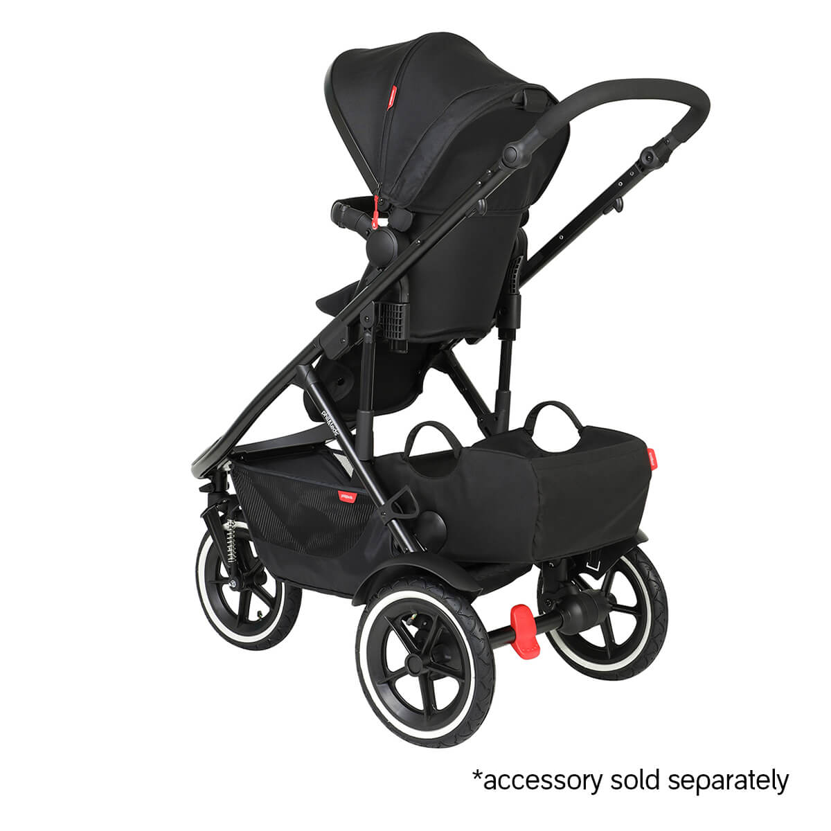 Black stroller with storage baskets for Phil&Teds Sport Odyssey Wagon Wheels