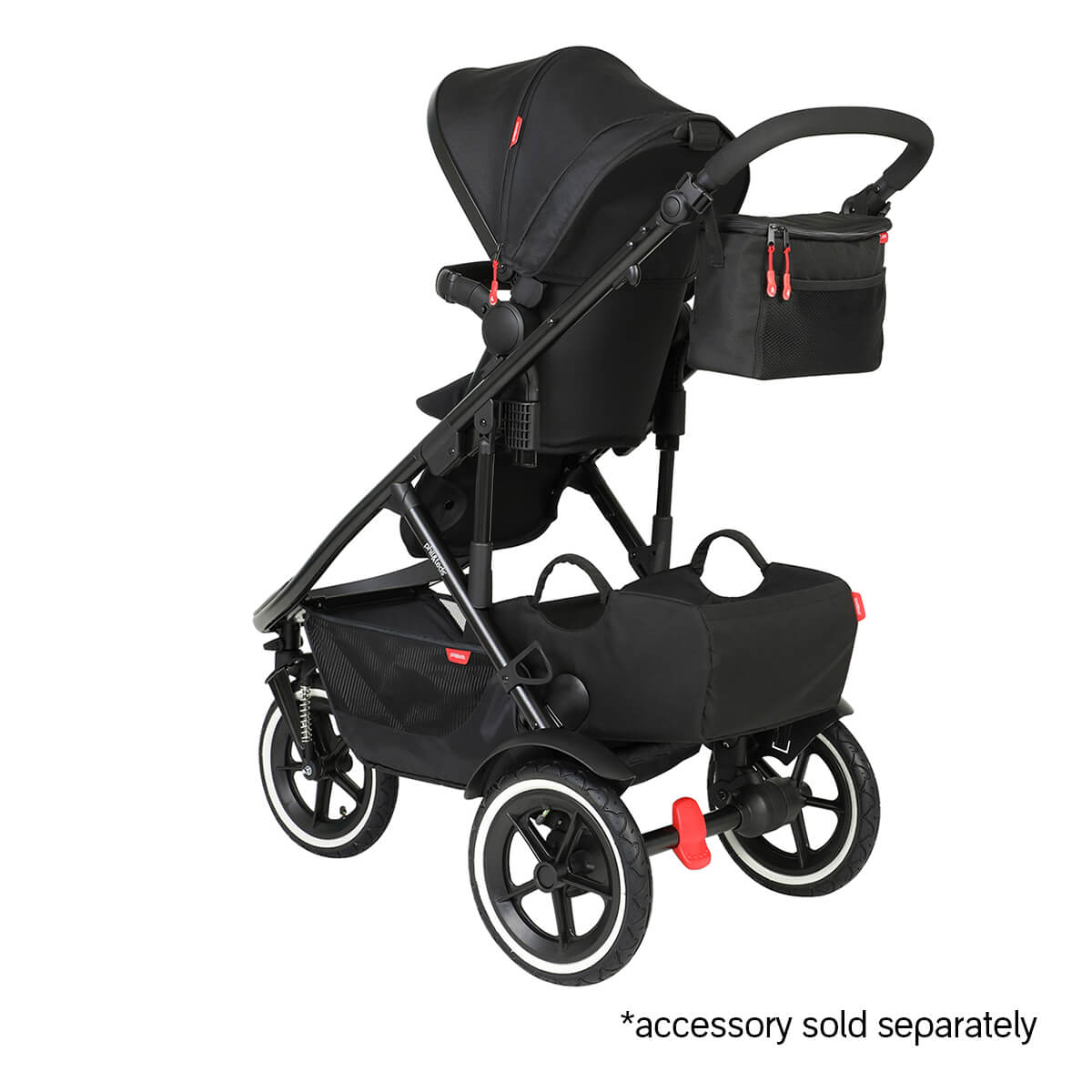Black Phil&Teds Sport Verso stroller with storage compartments, perfect for baby strollers