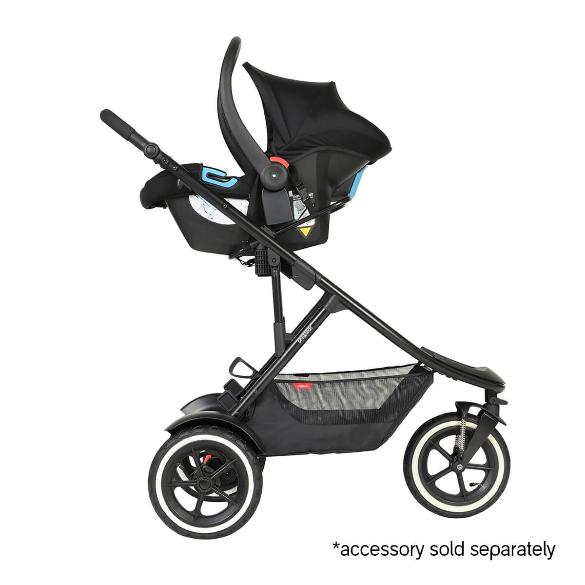 Black Phil&Teds Sport Verso stroller with car seat, perfect for baby strollers and active parents