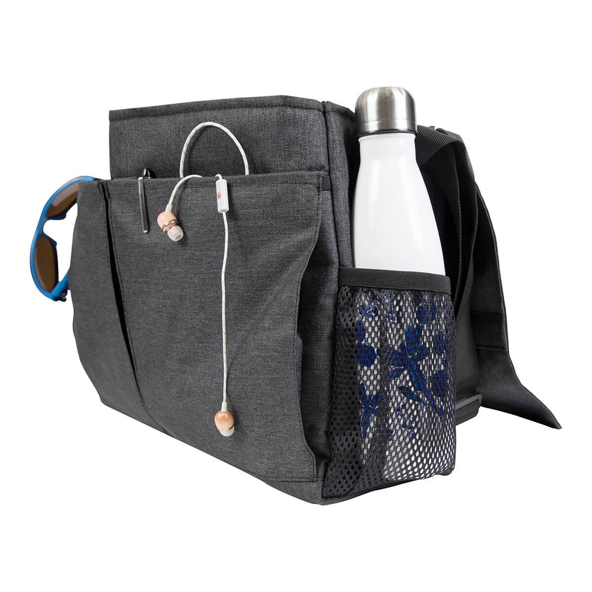 Gray diaper bag with accessories for baby strollers, perfect alongside Toshi Baby Romper