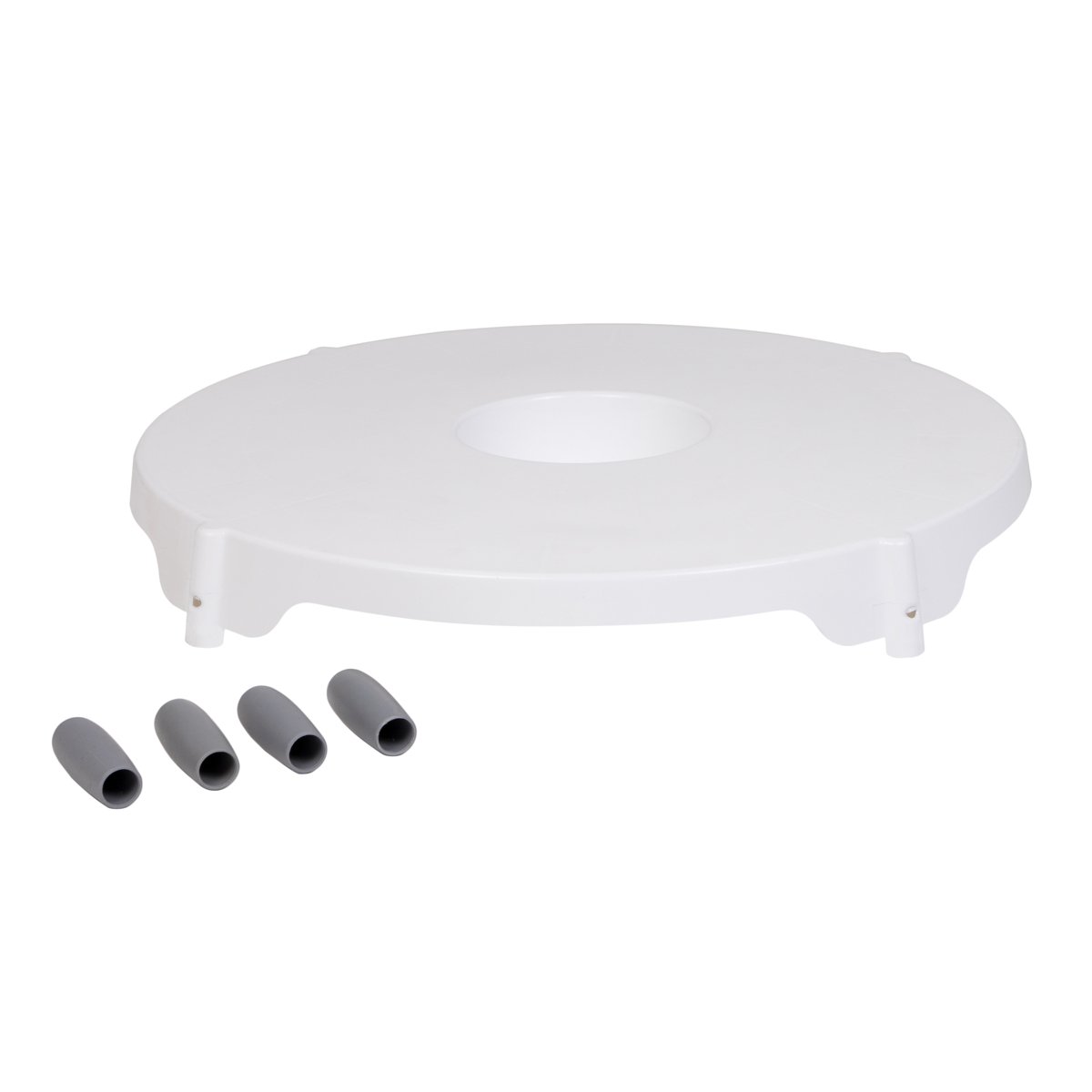 White plastic turntable with gray leg caps for Phil&Teds Poppy Table perfect for Odyssey Wagon Wheels