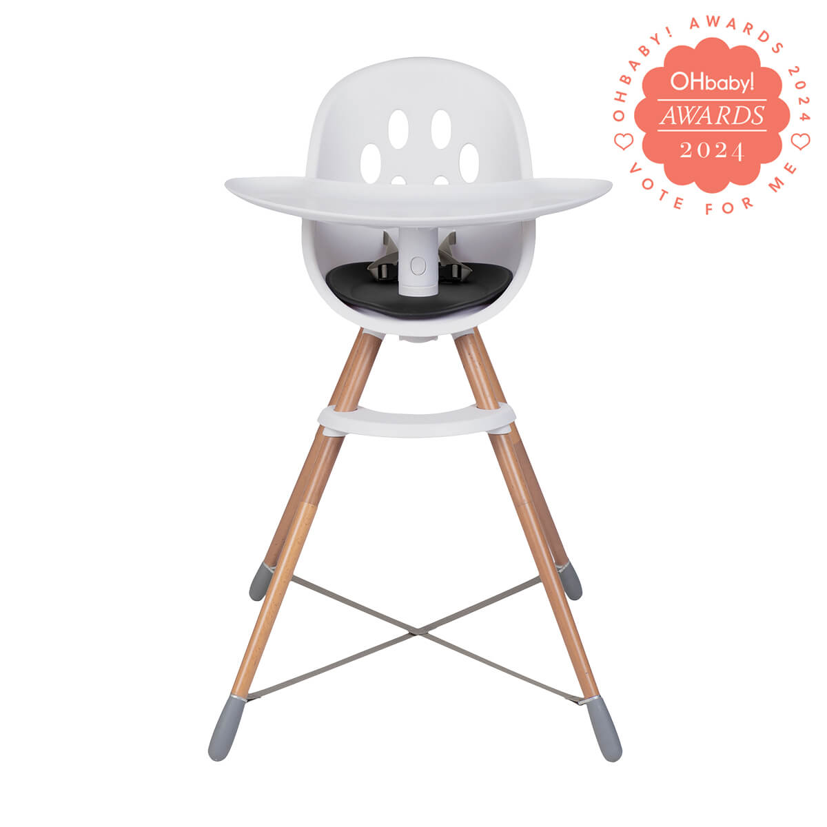White baby high chair with wooden legs from Phil&Teds Poppy Wood Highchair product