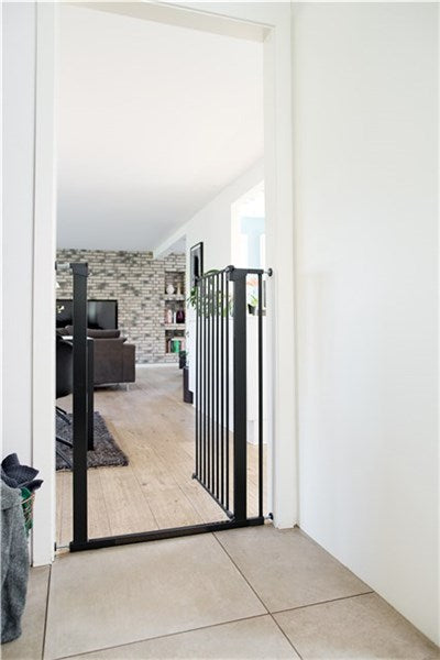 Black metal baby gate from DogSpace Extension for Bonnie, perfect for baby strollers