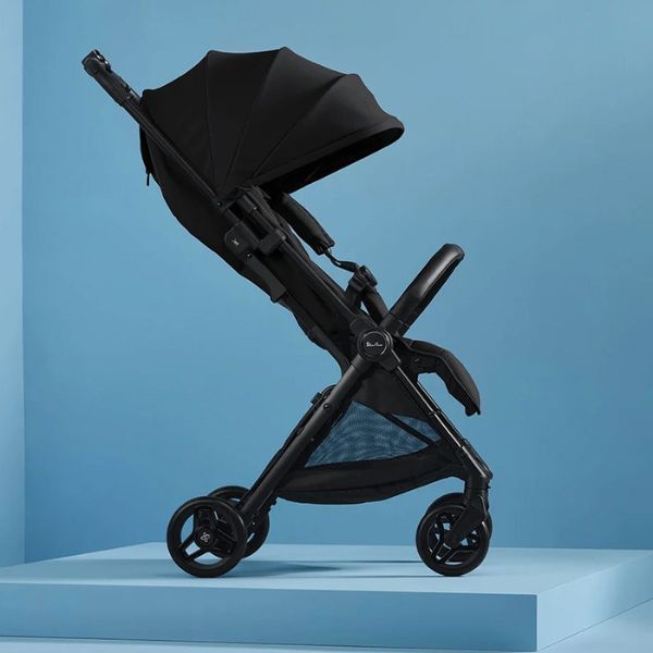 Black Silver Cross Jet stroller with canopy perfect for toshi baby stroller and hand luggage size