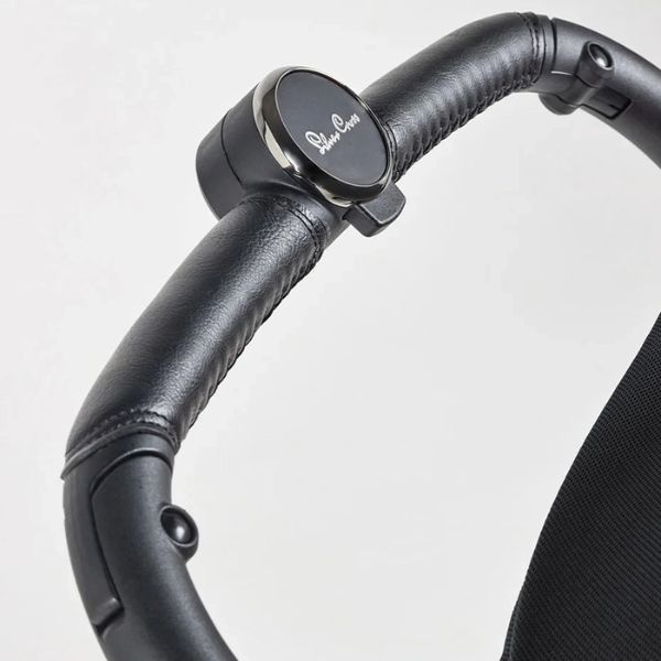 Black leather stroller handle on Silver Cross Jet 5 Toshi Baby Stroller in baby strollers