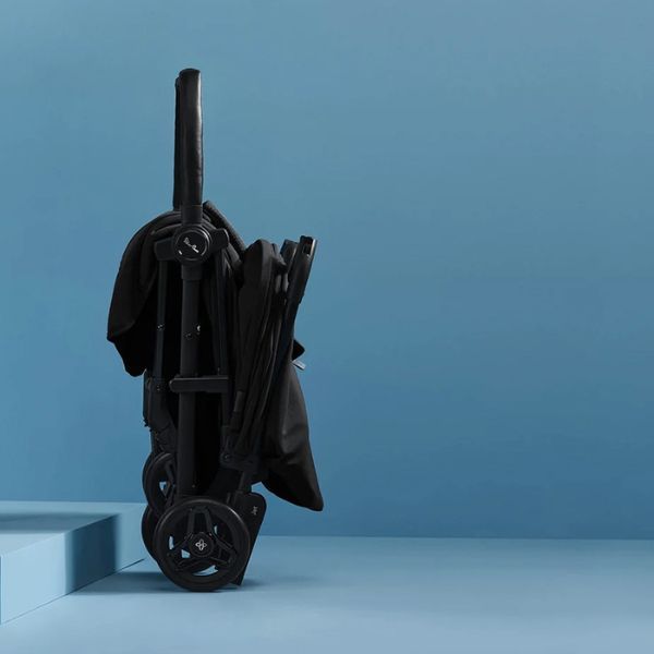 Folded Silver Cross Jet stroller in hand luggage size perfect for toshi baby stroller travel