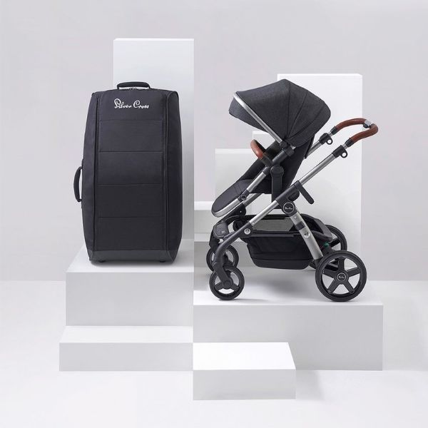Black stroller and travel bag from Silver Cross Optima perfect for Toshi Baby and Bare Mum postpartum