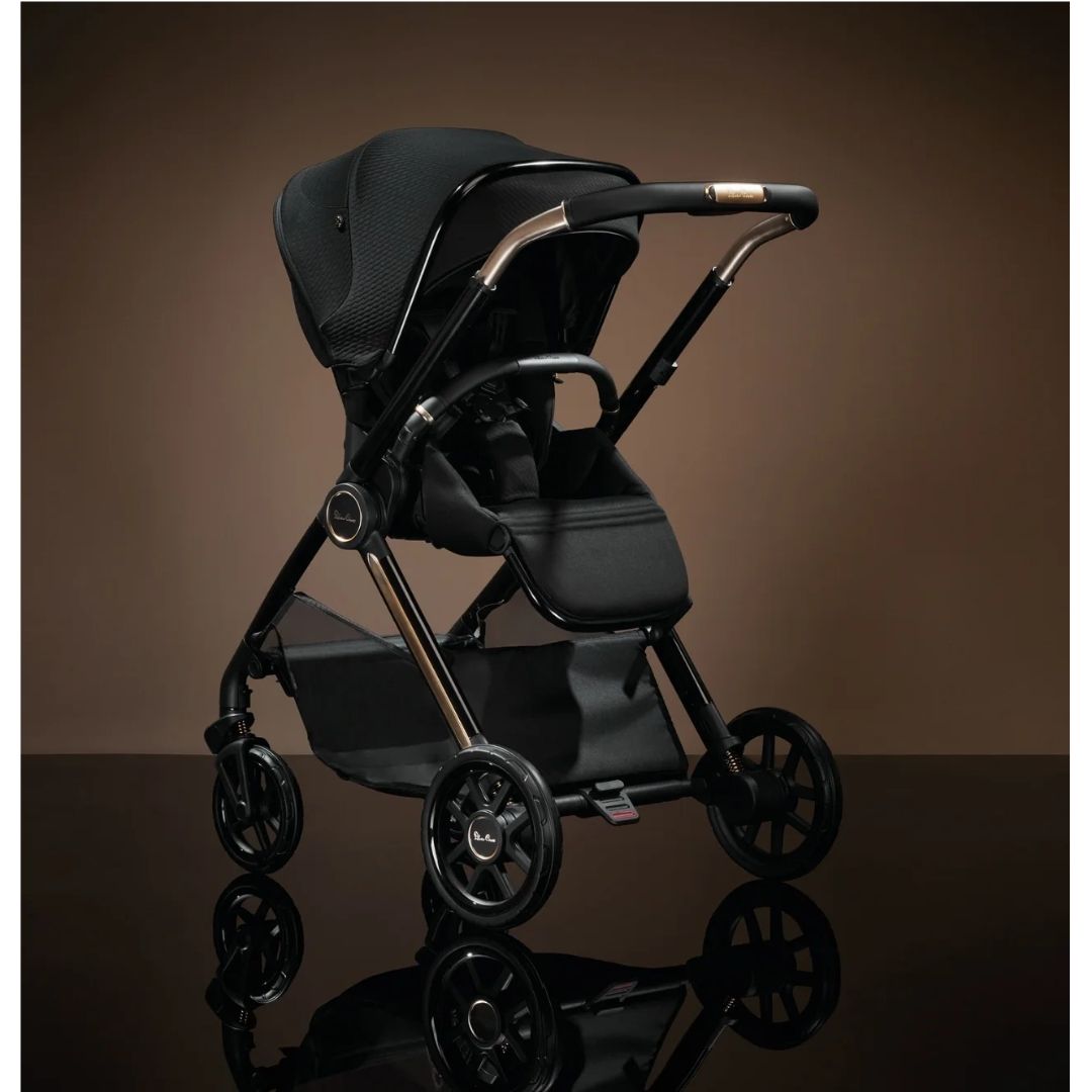 Black and gold Silver Cross Reef baby stroller from Toshi Baby with Carrycot edition