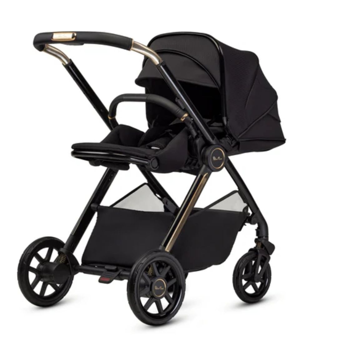 Black and gold Silver Cross Reef baby stroller with carrycot special edition for Toshi Baby